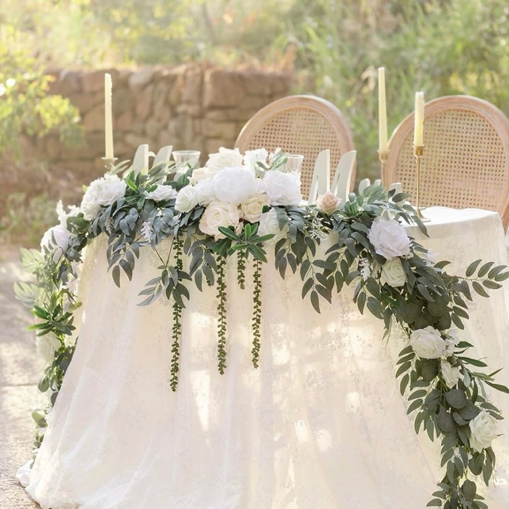 Ling's Moment 9' Head Table Garland in 'White & Sage'